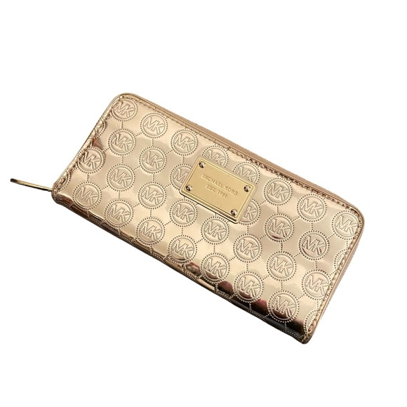 Michael Kors Jet Set Continental Wallet Metallic Gold Monogram - Picture 1 of 5